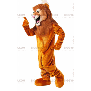 Kostým maskota BIGGYMONKEY™ Oranžový lev s velkou hnědou hřívou