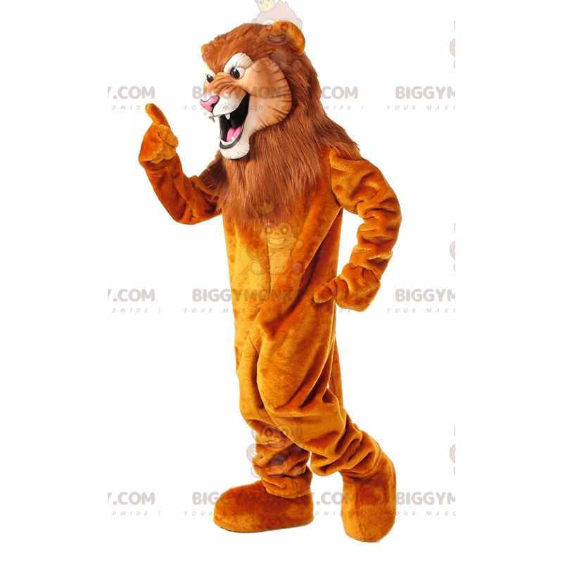 BIGGYMONKEY™ Mascot Costume Orange Lion With Big Brown Mane -