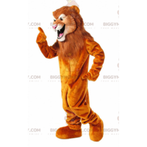 BIGGYMONKEY™ Maskottchenkostüm Orangefarbener Löwe mit großer