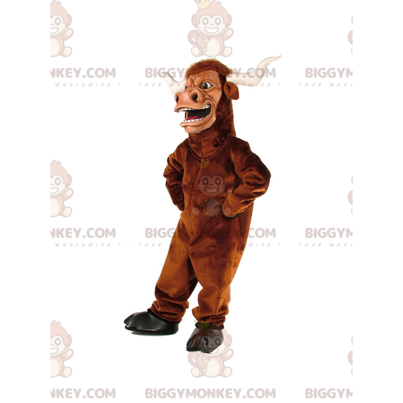 Costume da mascotte BIGGYMONKEY™ di bufalo marrone, costume da Costume da mascotte BIGGYMONKEY™ di bufalo marrone, costume da