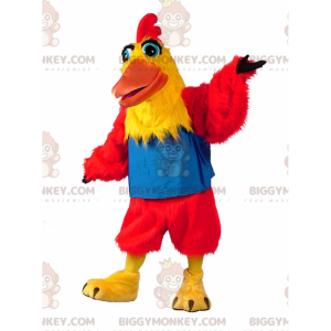 Rode en gele kip BIGGYMONKEY™ mascottekostuum, kleurrijk