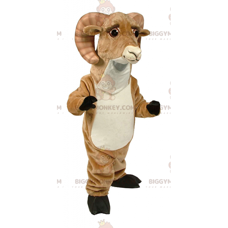 Costume de mascotte BIGGYMONKEY™ de bélier marron et blanc avec Costume de mascotte BIGGYMONKEY™ de bélier marron et blanc avec