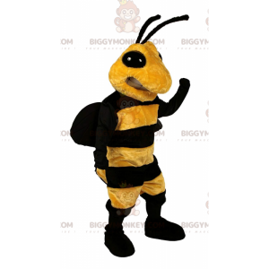 BIGGYMONKEY™ maskot kostume gul og sort bi, skræmmende hveps