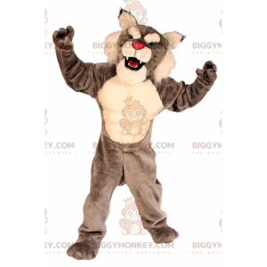 BIGGYMONKEY™ costume mascotte gatto selvatico grigio e bianco