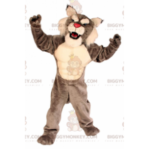 BIGGYMONKEY™ maskotdräkt vildkatt grå och vit, kattdräkt -