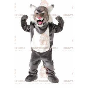 BIGGYMONKEY™ costume mascotte gatto selvatico grigio e bianco