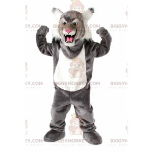 BIGGYMONKEY™ mascot costume wild cat gray and white, feline