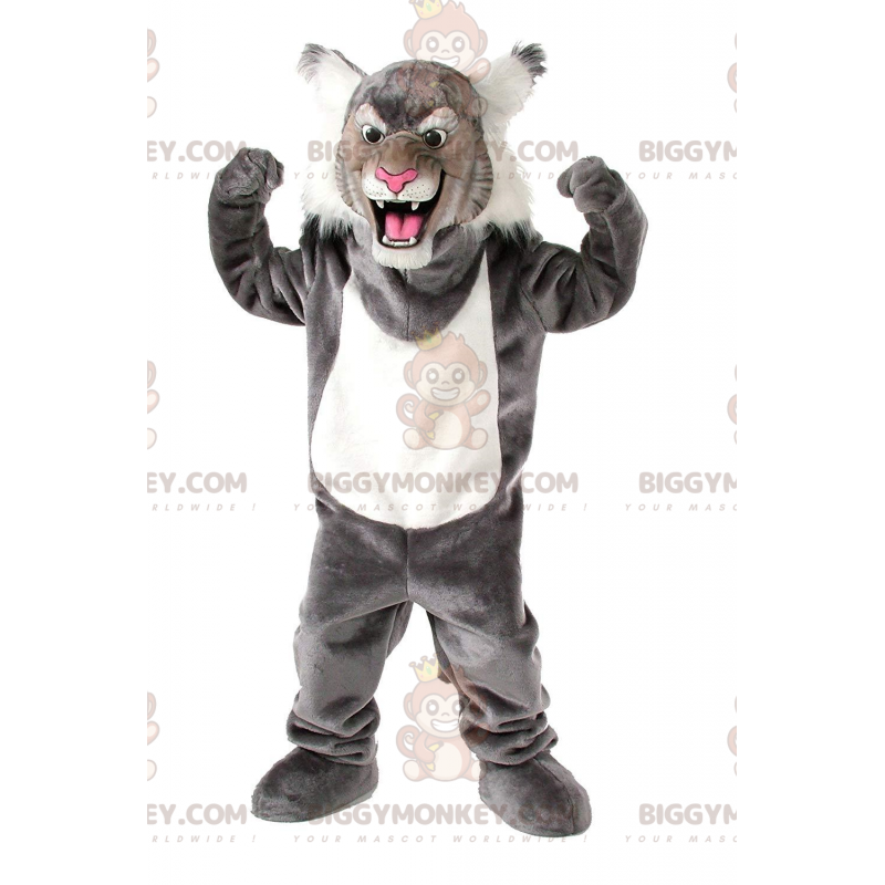 BIGGYMONKEY™ maskot kostume vildkat grå og hvid, kattekostume - BIGGYMONKEY™ maskot kostume vildkat grå og hvid, kattekostume -