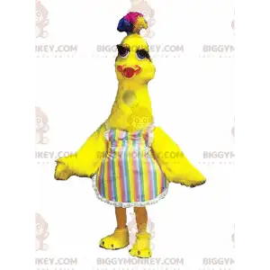 Big Yellow Bird BIGGYMONKEY™ maskotkostume med farverigt hår på