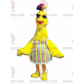 Big Yellow Bird BIGGYMONKEY™ mascottekostuum met kleurrijk haar op het hoofd - Vogel mascotte - BiggyMonkey.com