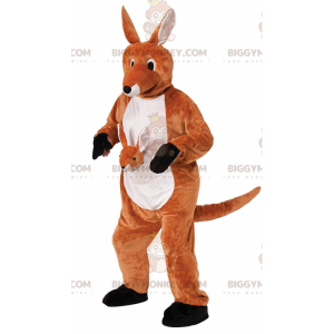 BIGGYMONKEY™ Orange och vit kängurumaskotdräkt med babykänguru