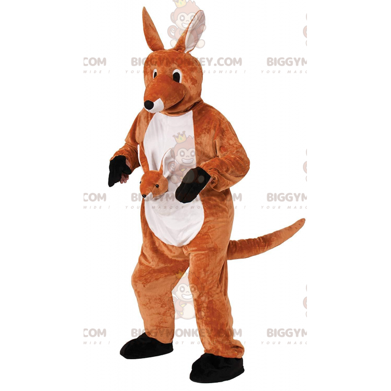 BIGGYMONKEY™ Orange and White Kangaroo Mascot Costume with Baby