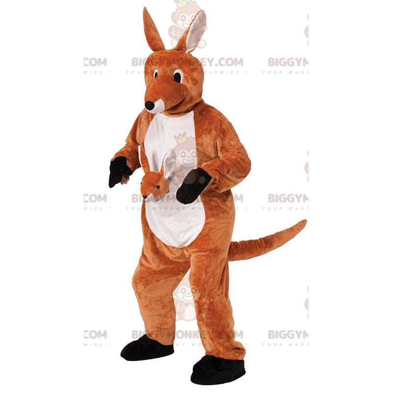 Costume de mascotte BIGGYMONKEY™ de kangourou orange et blanc Costume de mascotte BIGGYMONKEY™ de kangourou orange et blanc