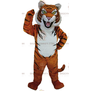 Στολή μασκότ BIGGYMONKEY™ σε πορτοκαλί, λευκό και μαύρο τίγρη