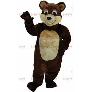 Brown and beige teddy BIGGYMONKEY™ mascot costume, cute bear