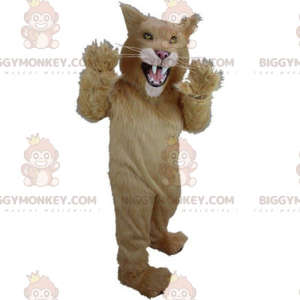 BIGGYMONKEY™ maskotdräkt beige och vit katt, vildkattdräkt -