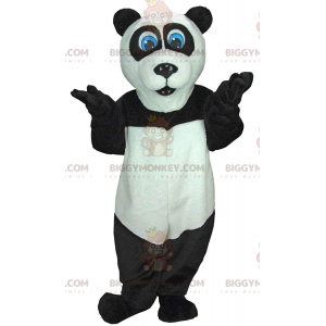BIGGYMONKEY™ maskotkostume sort og hvid panda med blå øjne -