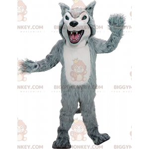 BIGGYMONKEY™ maskotdräkt av grå och vit husky, lurvig