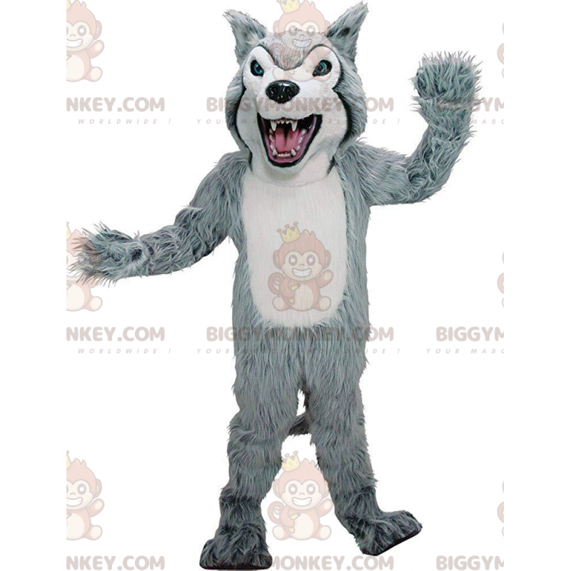 Disfraz de mascota BIGGYMONKEY™ de husky gris y blanco, disfraz Disfraz de mascota BIGGYMONKEY™ de husky gris y blanco, disfraz