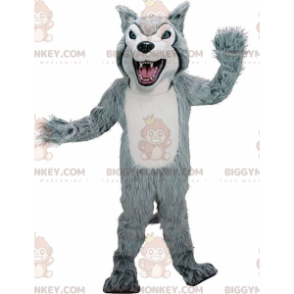 BIGGYMONKEY™ mascot costume of gray and white husky, furry wolf