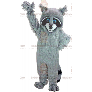 BIGGYMONKEY™ maskotkostume trefarvet vaskebjørn, med søde blå