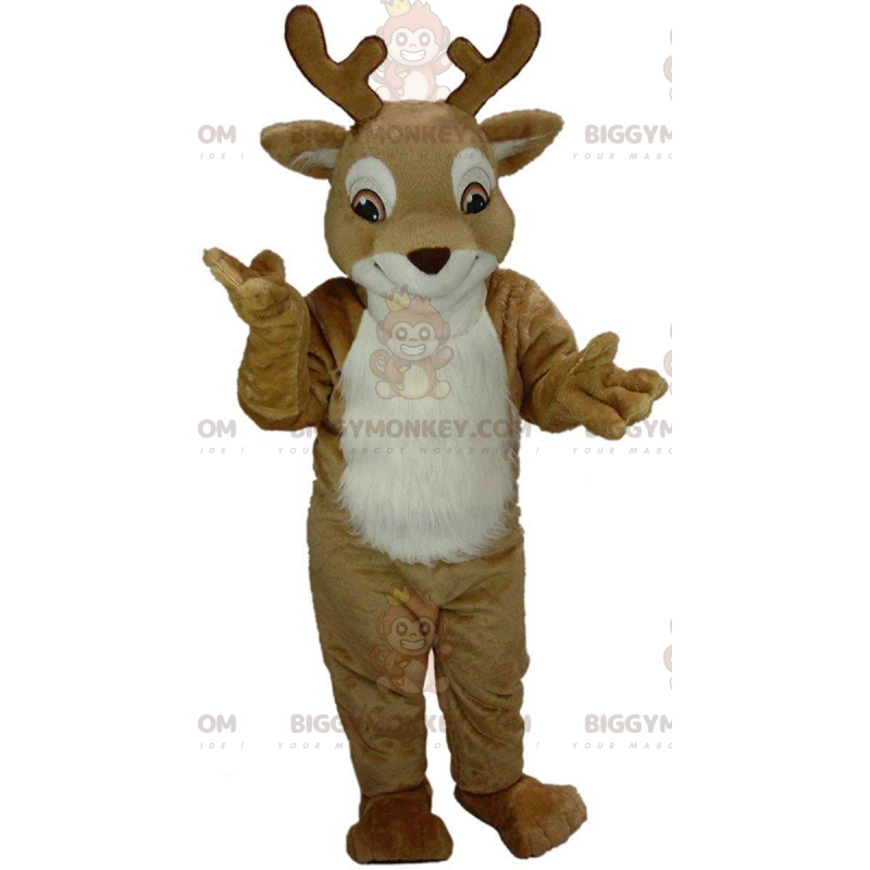 BIGGYMONKEY™ costume mascotte cervo marrone e bianco, renna BIGGYMONKEY™ costume mascotte cervo marrone e bianco, renna