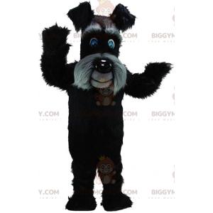 BIGGYMONKEY™ maskotdräkt svart och grå terrier, hårig hunddräkt