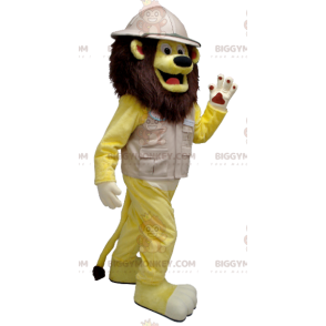 BIGGYMONKEY™ maskottiasu Keltainen leijona Explorer-asussa - Leijonan maskotit - BIGGYMONKEY_01271 - BiggyMonkey.com