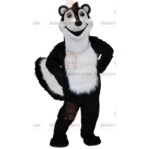 BIGGYMONKEY™ maskot kostume sort og hvid skunk, kæmpe pælekat