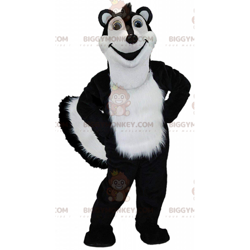 Costume de mascotte BIGGYMONKEY™ de mouffette noir et blanche Costume de mascotte BIGGYMONKEY™ de mouffette noir et blanche