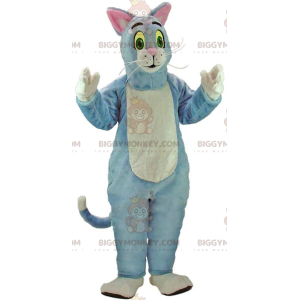 BIGGYMONKEY™ mascottekostuum blauwe en witte kat, pluche