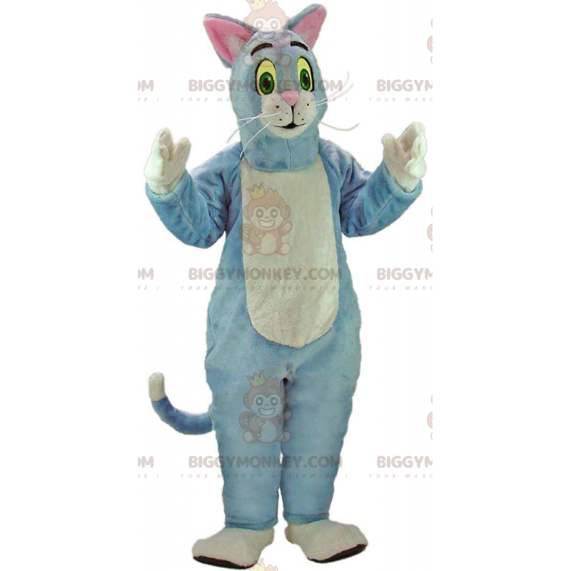 BIGGYMONKEY™ mascot costume blue and white cat, plush tomcat