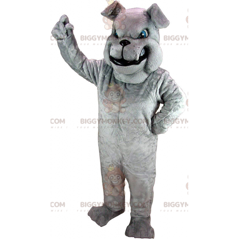 BIGGYMONKEY™ mascot costume mean looking gray bulldog, gray dog