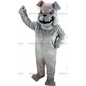 BIGGYMONKEY™ mascot costume mean looking gray bulldog, gray dog
