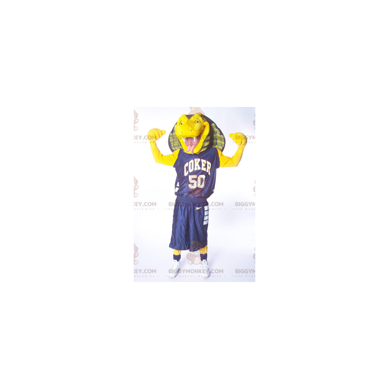 Costume de mascotte BIGGYMONKEY™ de serpent de cobra jaune vert Costume de mascotte BIGGYMONKEY™ de serpent de cobra jaune vert