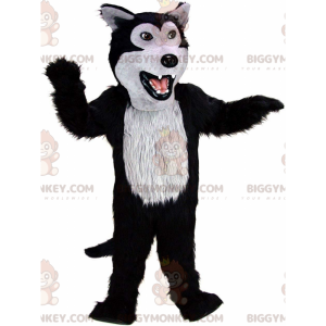 Black and Gray Wolf BIGGYMONKEY™ Mascot Costume, Plush Wolf Dog