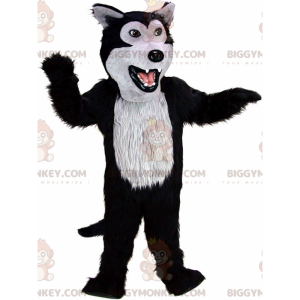 Costume da mascotte BIGGYMONKEY™ lupo nero e grigio, costume da