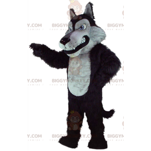 Costume da mascotte lupo grigio e nero BIGGYMONKEY™, costume da