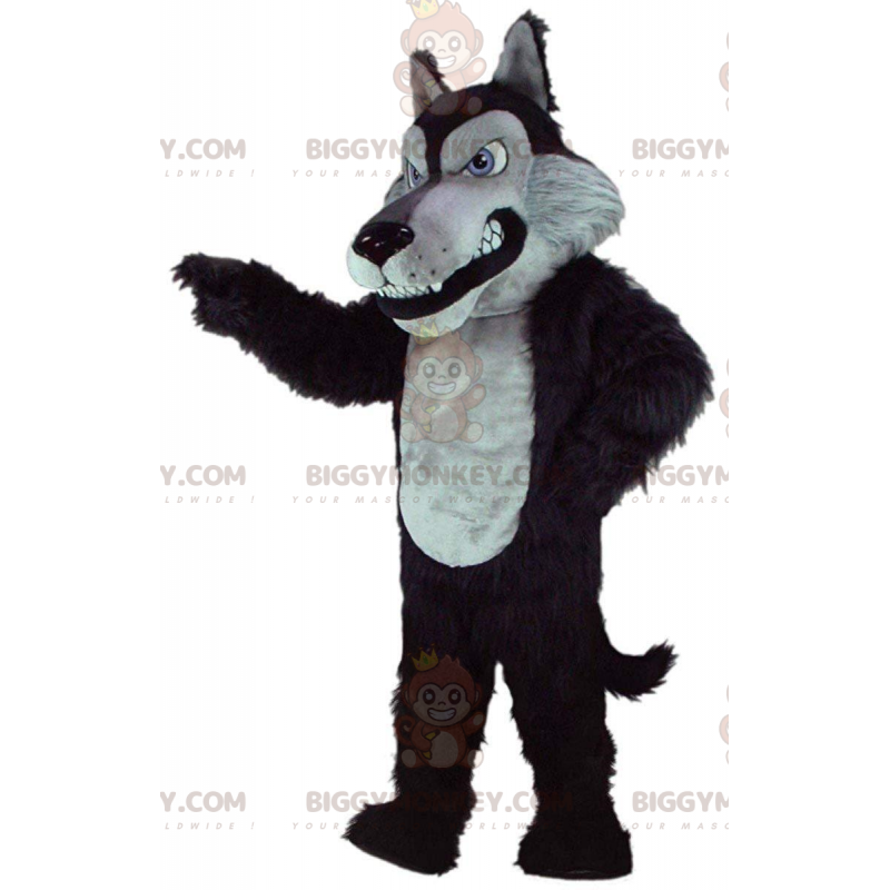 Costume da mascotte lupo grigio e nero BIGGYMONKEY™, costume da Costume da mascotte lupo grigio e nero BIGGYMONKEY™, costume da