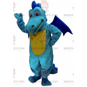 BIGGYMONKEY™ mascot costume yellow and blue dragon, colorful