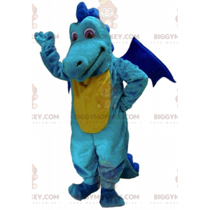 BIGGYMONKEY™ Maskottchenkostüm gelber und blauer Drache, buntes