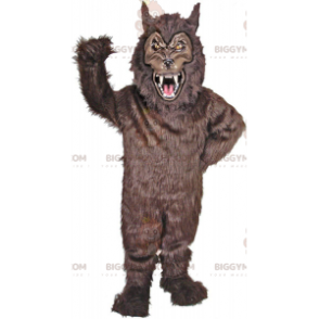 BIGGYMONKEY™ Gruseliges schwarzes Werwolf-Maskottchen-Kostüm