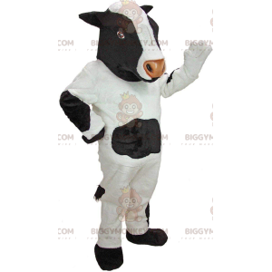 BIGGYMONKEY™ maskot kostume hvid og sort ko, husdyr kostume -