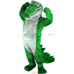 Costume de mascotte BIGGYMONKEY™ de crocodile vert et gris très