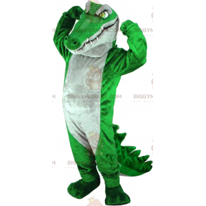 Traje de mascote de crocodilo BIGGYMONKEY™ verde e cinza muito