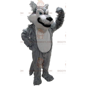 Grauer und weißer Wolf BIGGYMONKEY™ Maskottchen-Kostüm, Furry