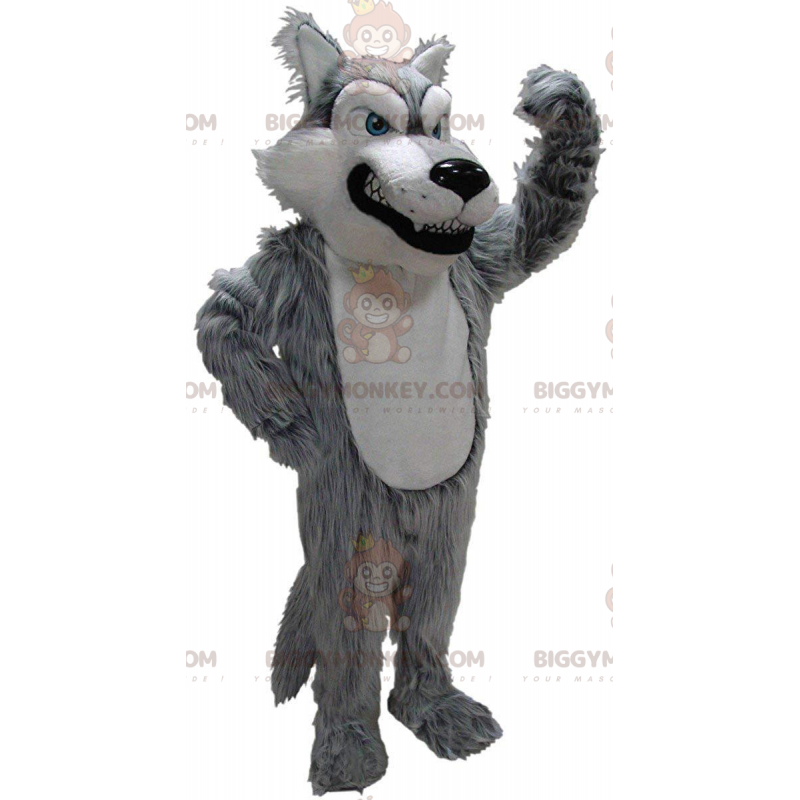 Grauer und weißer Wolf BIGGYMONKEY™ Maskottchen-Kostüm, Furry Grauer und weißer Wolf BIGGYMONKEY™ Maskottchen-Kostüm, Furry