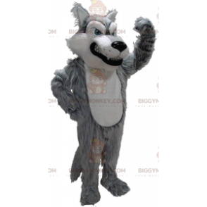 Traje de mascote BIGGYMONKEY™ Lobo Cinzento e Branco, Traje