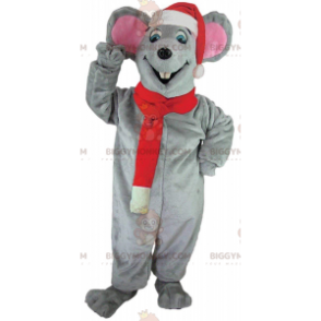 Kostým maskota šedé myši BIGGYMONKEY™ s vánoční čepicí a šálou - Myš maskot - BIGGYMONKEY_011111 - BiggyMonkey.com
