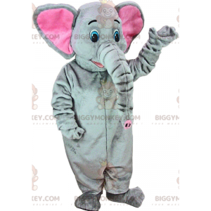 BIGGYMONKEY™ maskotkostume Grå og lyserød elefant med stor